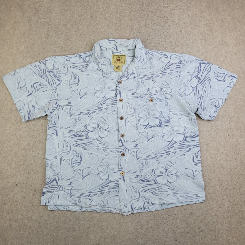 Joe Marlin Hawaiian Shirt Mens M Blue Short Sleeve Button Up Lightweight Floral‎